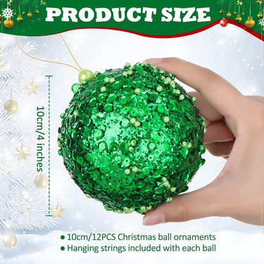 12 Pieces 4.25 Inch Christmas Ball Ornaments Christmas Tree Hanging Balls Glitter Sequin Xmas Tree Baubles Set for Holiday Party Decorations